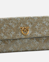 Fully rhinestoned leather wallet with shoulder strap - | Pinko