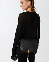 Large leather crossbody bag with knots - Black | Pinko