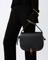 Large leather crossbody bag with knots - Black | Pinko