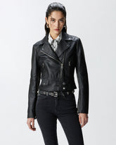 Giacca biker corta in nappa con zip - | Pinko