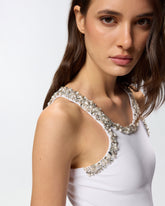Ribbed top with bejewelled embellishment - | Pinko
