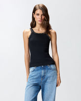 Ribbed top with bejewelled embellishment - | Pinko