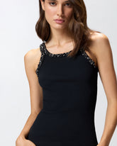 Ribbed top with bejewelled embellishment - | Pinko