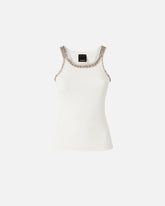 Ribbed top with bejewelled embellishment - Biały | Pinko