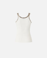 Top a costine con ricami gioiello - Bianco | Pinko