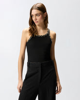 Top a costine con ricami gioiello - Nero | Pinko