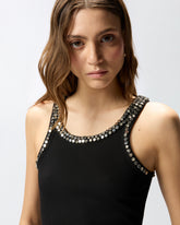Top a costine con ricami gioiello - Nero | Pinko