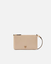 Pochette piatta in pelle con logo Love Birds - Beige | Pinko