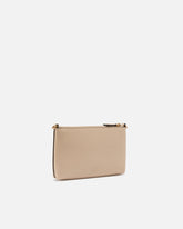 Pochette piatta in pelle con logo Love Birds - Beige | Pinko