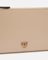 Pochette piatta in pelle con logo Love Birds - Beige | Pinko