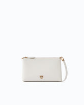 Flat leather clutch with Love Birds logo - White | Pinko
