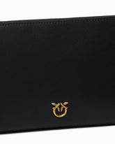 Flat leather clutch with Love Birds logo - Black | Pinko