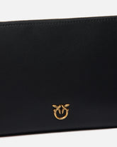 Pochette piatta in pelle con logo Love Birds - Nero | Pinko