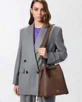 Medium full-grain leather bucket bag with Love Birds logo - | Pinko