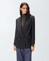 Double-breasted pinstripe blazer in wool - | Pinko