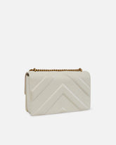 Medium Love Bag pebbled leather crossbody bag with V-shaped pattern and logo - White | Pinko