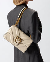 Medium Love Bag pebbled leather crossbody bag with V-shaped pattern and logo - White | Pinko