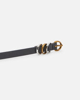 Cintura sottile 1,5cm cuoio con anelle in metallo - | Pinko
