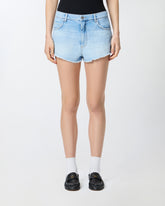 Shorts in denim chiaro sfrangiato - | Pinko