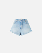 Shorts in denim chiaro sfrangiato - | Pinko