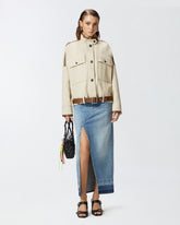 Gonna lunga in denim chiaro con spacco davanti - | Pinko