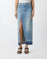 Gonna lunga in denim chiaro con spacco davanti - | Pinko