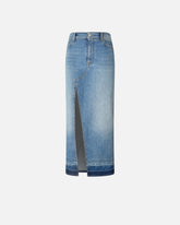 Gonna lunga in denim chiaro con spacco davanti - | Pinko