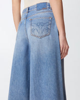 Wide-leg denim Bermuda shorts - | Pinko