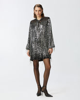 Abito corto con paillettes e frange - | Pinko