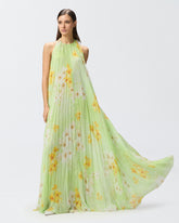Long pleated dress with floral print - | Pinko