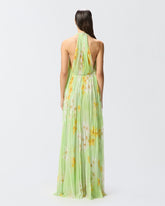 Long pleated dress with floral print - | Pinko
