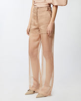 Pantaloni ampi in lino e organza trasparente - | Pinko