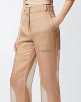 Pantaloni ampi in lino e organza trasparente - | Pinko