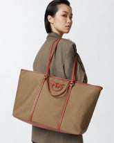 Maxi borsa shopper in canvas riciclato con doppi manici - | Pinko