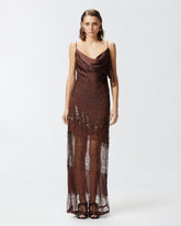 Abito slipdress in raso, pizzo e frange di strass - | Pinko