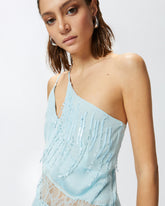 One-shoulder satin top with lace and sequins - | Pinko