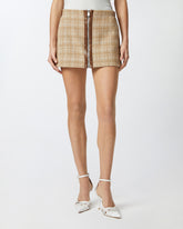 Minigonna in tweed con profili similpelle e zip - | Pinko