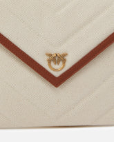 Pochette piatta in canvas con profili in pelle - | Pinko