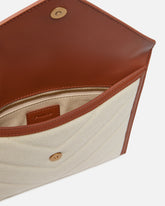 Pochette piatta in canvas con profili in pelle - | Pinko