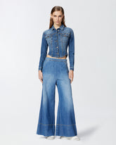 Jeans palazzo in denim misto lino - | Pinko