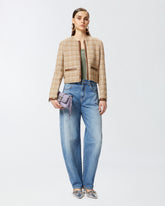 Piccola giacca aperta in tweed e similpelle - | Pinko