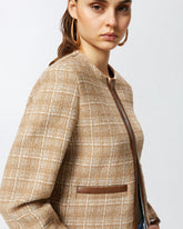 Piccola giacca aperta in tweed e similpelle - | Pinko