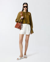 Blusa con righe raso e ricamo perline - | Pinko