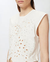 Crop top with openwork embroidery and crystals - | Pinko
