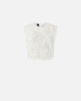 Crop top with openwork embroidery and crystals - | Pinko