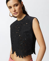 Crop top with openwork embroidery and crystals - | Pinko
