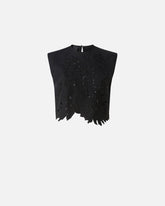 Crop top with openwork embroidery and crystals - | Pinko