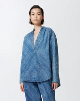 Blusa denim stampa bandana scollo a V - | Pinko