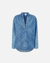 Blusa denim stampa bandana scollo a V - | Pinko