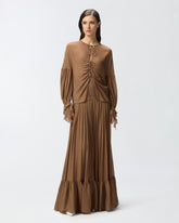 Gonna lunga a balze in georgette di viscosa - | Pinko